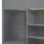 Lit mezzanine double gris avec bureau intégré, 4 tiroirs, tablettes et armoires - Centre de chambre moderne avec tablettes, tiroirs Flame-1745991201