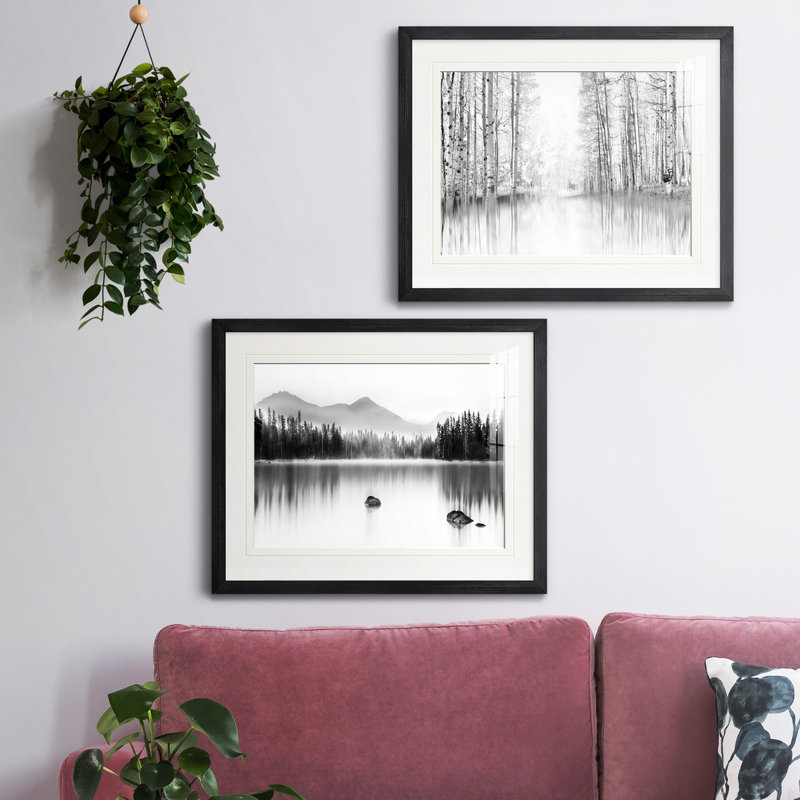 " Aspen Reflection " 2 - Pieces, Black Framed Paper, White Mat