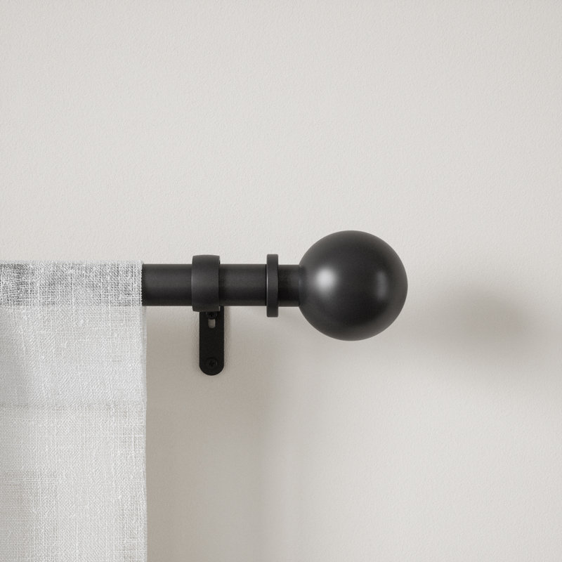 Matte Black Adjustable Steel Curtain Rod with Ball Finials