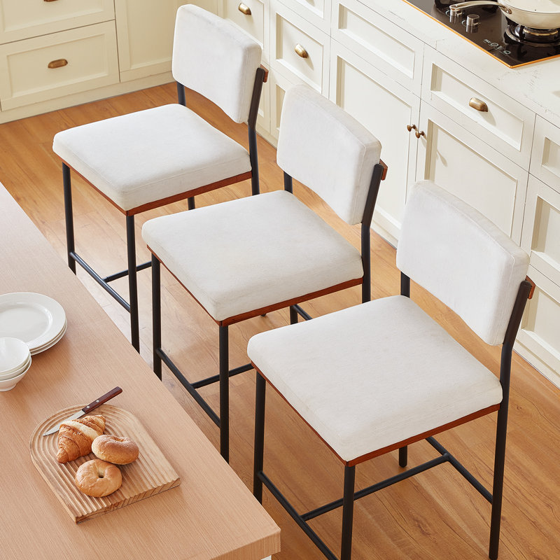Ensemble de tabourets de bar en lin de 3,26 pouces de hauteur moderne pour îlot de cuisine, tabourets de comptoir à large dossier et pieds en métal robustes