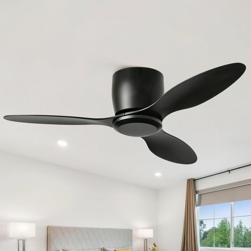 42 In. 3-Blade Indoor Flush Mount Ceiling Fan With Remote Control, Reversible Dc Motor, 6 Speeds, 52" Wide
