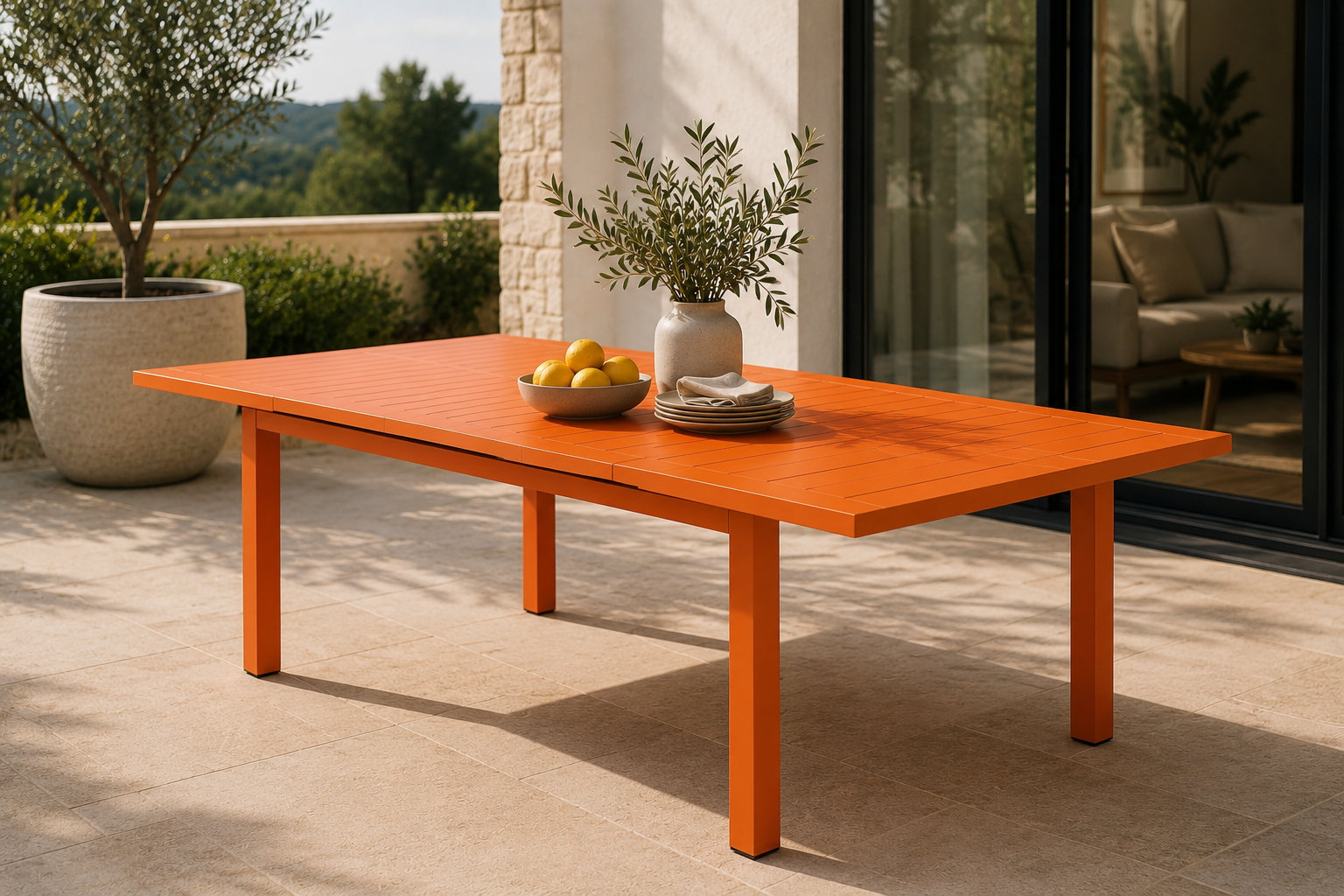 Ottie 96 " Extendable Patio Dining Table, Orange