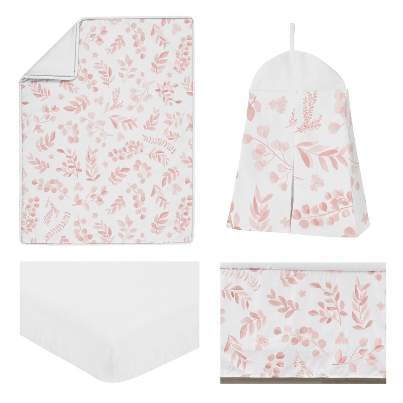 Blush Pink and White Floral Microfiber Toddler Comforter Set