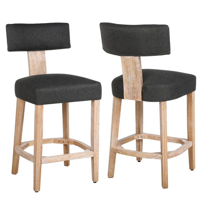 Tabourets de comptoir rembourrés 27,7 po avec dossier courbé et structure en bois massif, Noir