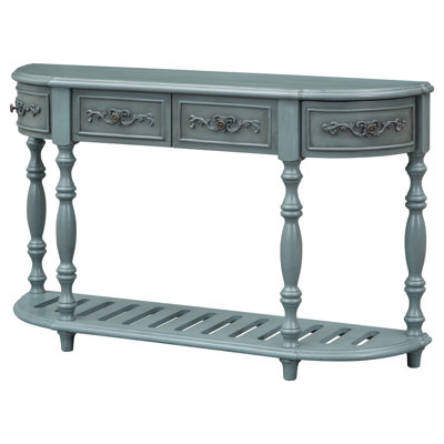 4 Drawer 1 Shelf Console Table, Living Room Furniture, Antique Blue, And Solid Wood Construction 52'' Drawers Shelf, Wood, Essential