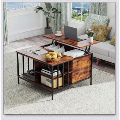 Table basse à plateau relevable avec rangement Farmhouse - 31,5 /