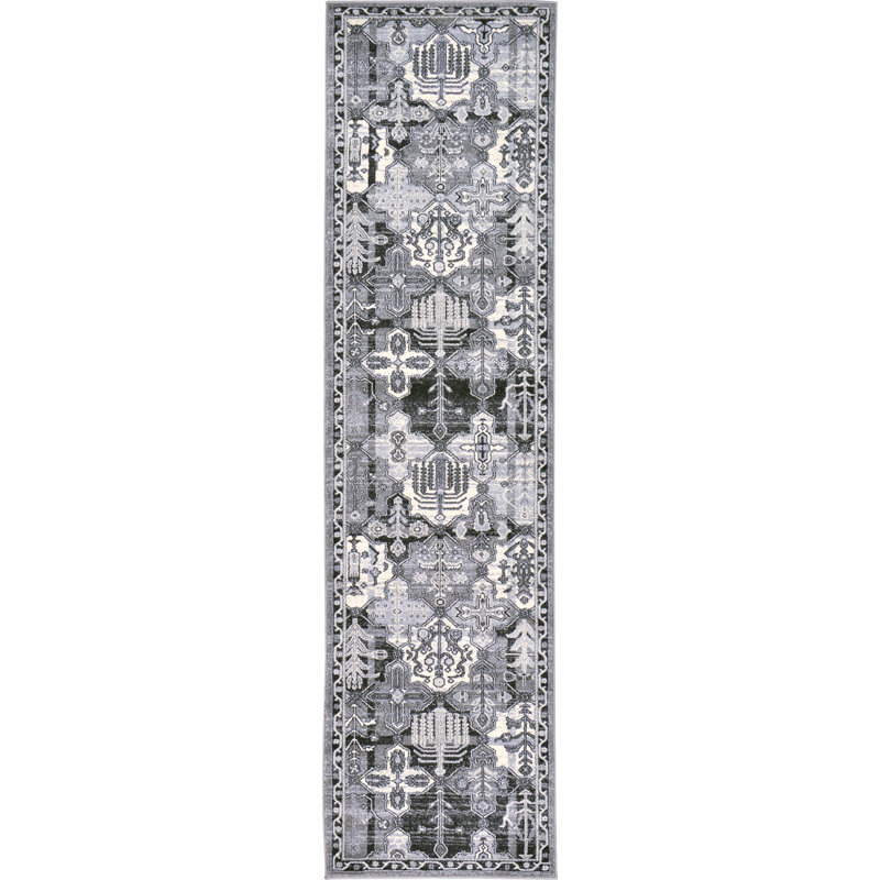 Tapis ivoire à motif géométrique Godina, Tapis de couloir 2 pi 7 po x 10 pi