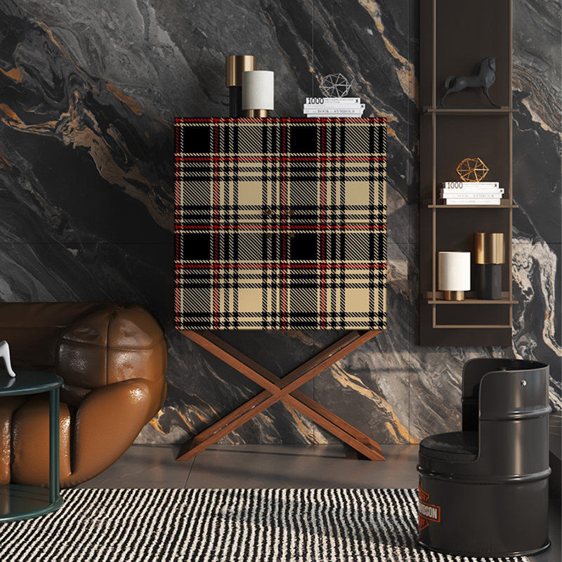 Armoire de rangement en pin avec pieds en acier inoxydable, Noyer