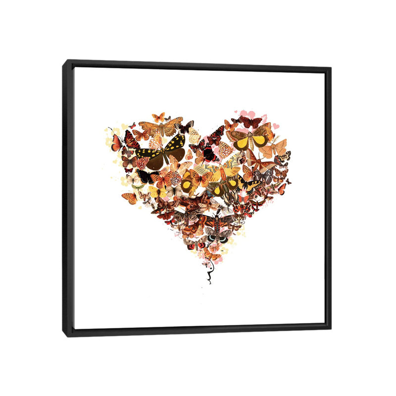 «Butterfly Heart», impression sur toile tendue, H 18 po x l 18 po x P 1,5 po, Toile avec cadre noir, Pas de tapis