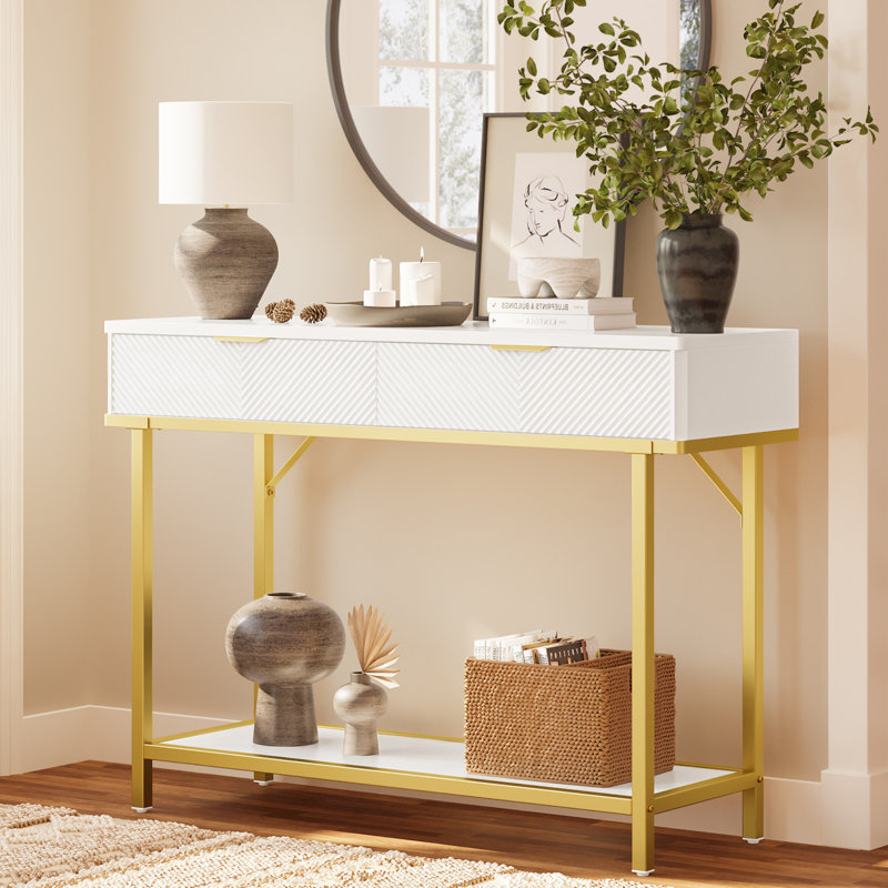 43.3" Wide Modern Console Table with Fluted Drawer Fronts, Wooden Sofa Table with 2 Drawers, Entryway Table for Hallway & Behind-Couch Storage