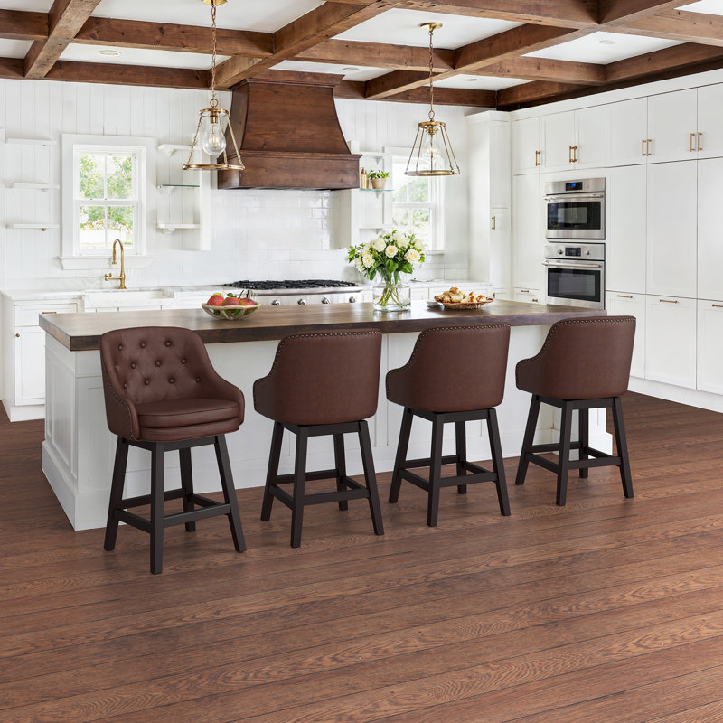 Gehrman 26''H Swivel Counter Height Stool with Solid Wood Frame, Brown