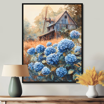 Hydrangées par le moulin à vent - art mural hortensias