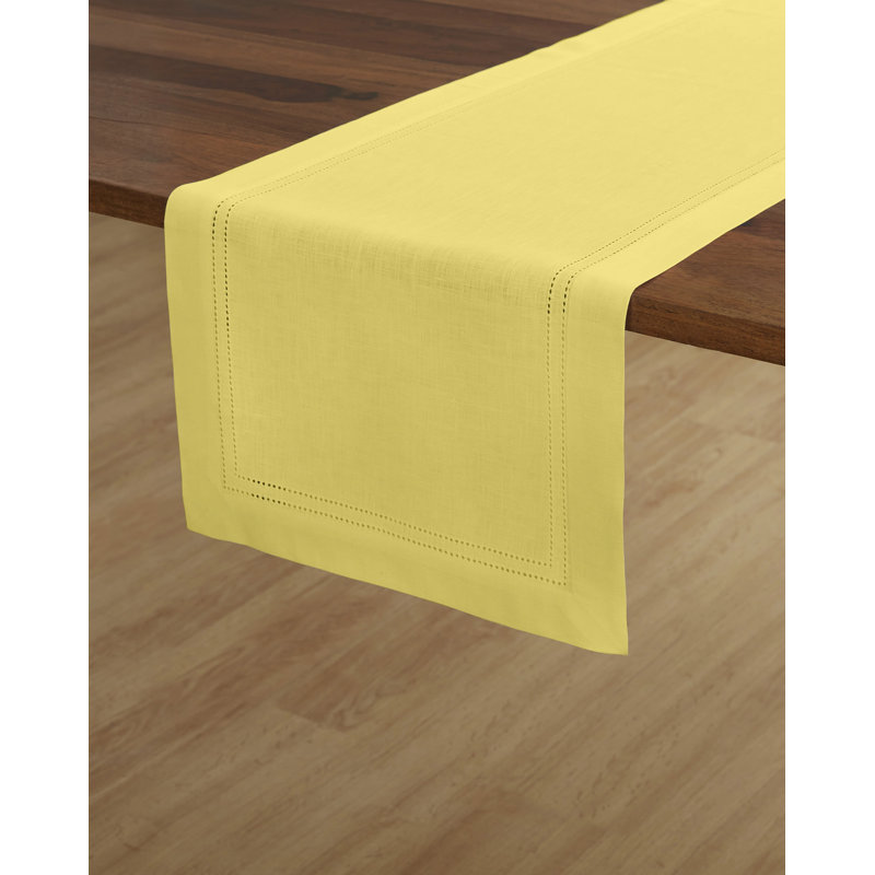 Double Hemstitch - 100% Pure Linen Table Runner, Sunshine Yellow, 120" x 14"