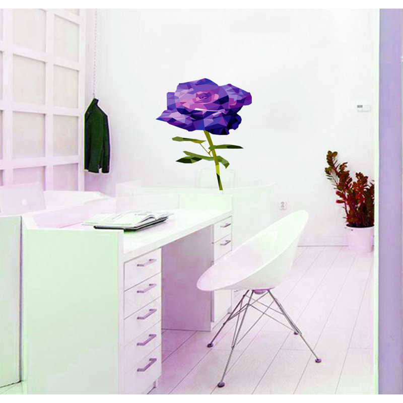 Décalcomanie murale rose fleur polygonale, H 22 po x l 39 po x P 0,7 po
