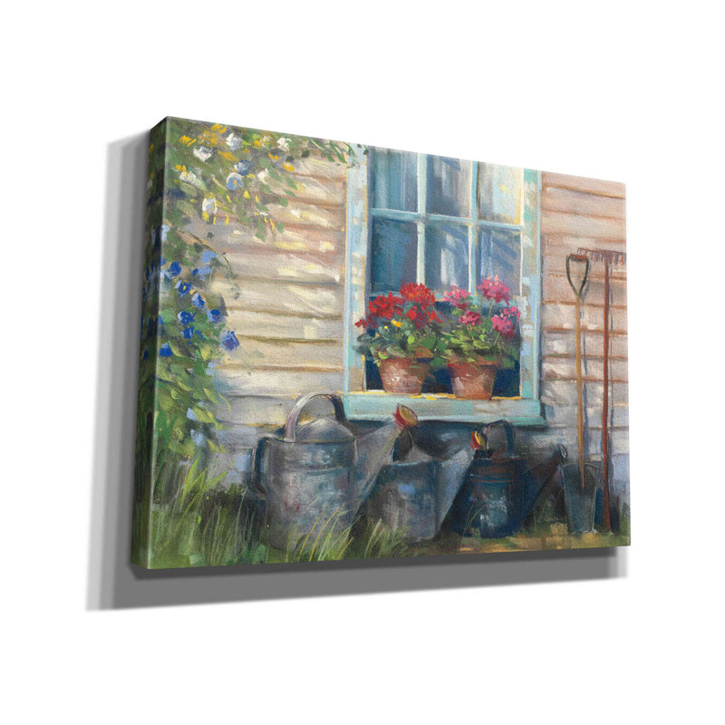 «Aaric Window with Geraniums on Canvas» par Carol Rowan, H 12 po x l 16 po x P 0,75 po