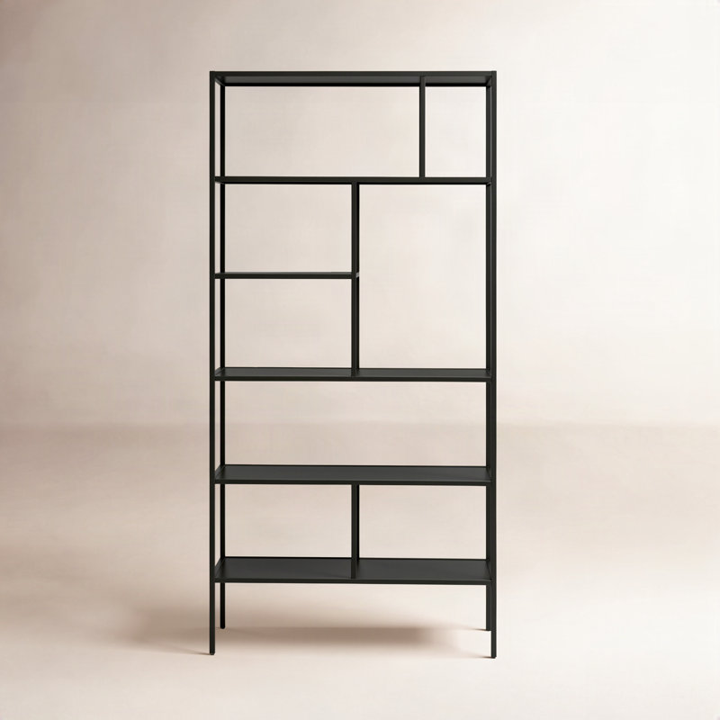 Level 72'' H 5-Tier Steel Etagere Bookcase with Asymmetric Shelving, Blackened Bronze, 72" H x 36" W x 15" D