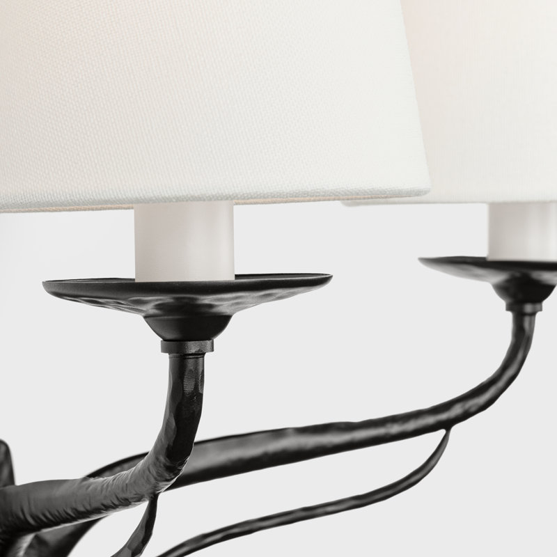 Amalfi 15" Double Sconce in Waxed Black with Linen Shades