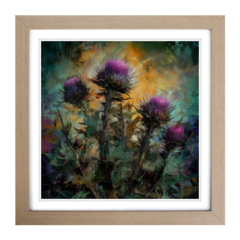 Thistle Post-Impressionism - Framed Print, Oak