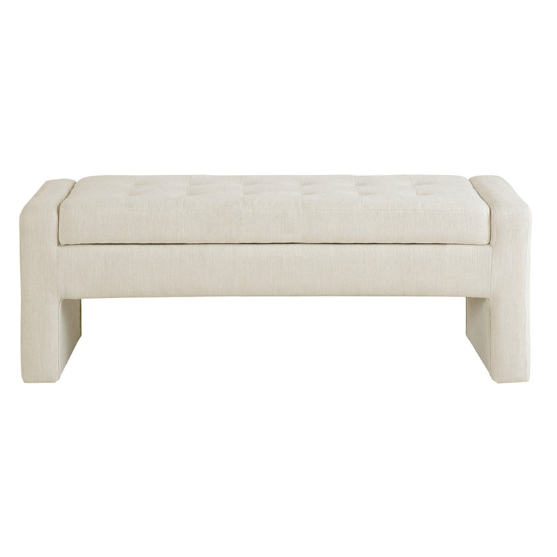 Banc à fermeture douce en tissu d'ameublement crème rembourré de mousse haute densité