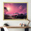 Rose Cadillac sur la plage au coucher du soleil II - voiture, art mural américain ancien-355547490-355547489