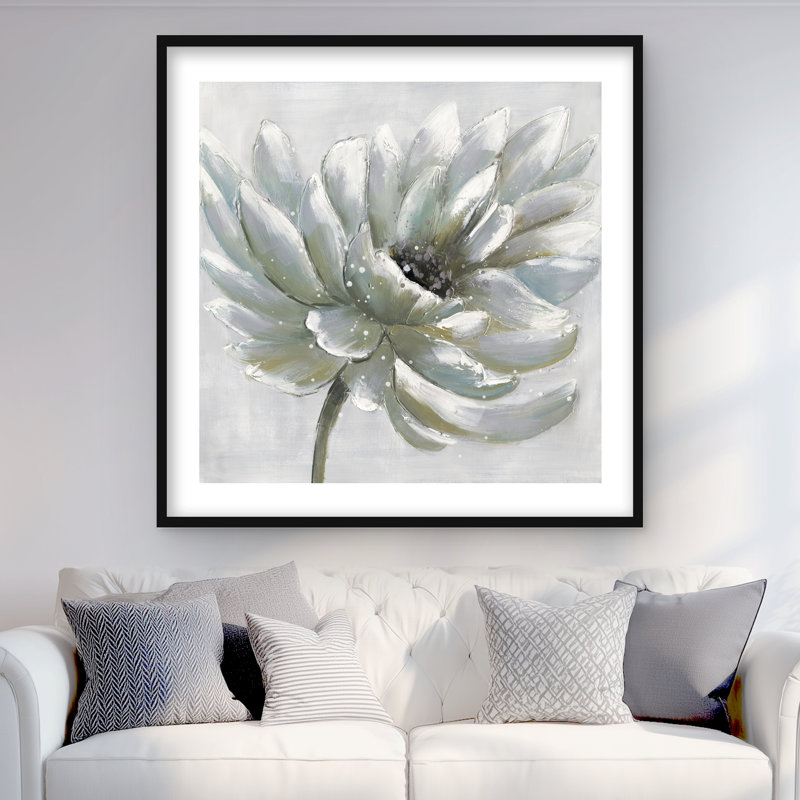 Chrysanthème blanc - impression contemporaine encadrée avec passe-partout