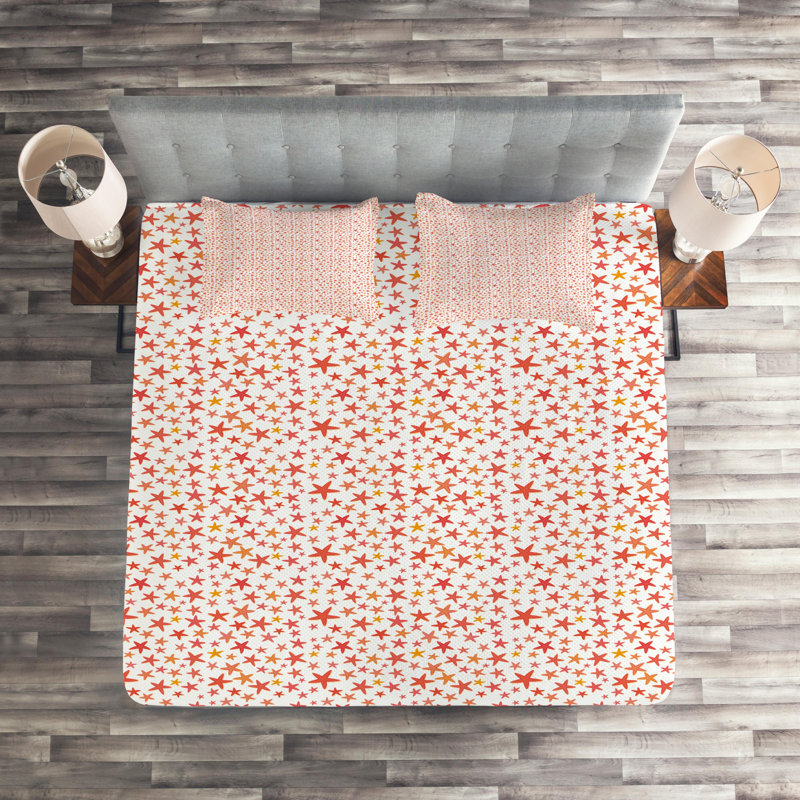 Farmhouse / Country Polyester Dots Coverlet, King Bedspread + 2 Shams, Dark Coral