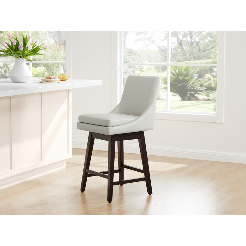 Aleksy Swivel 26'' Counter Stool, Pure White Faux Leather