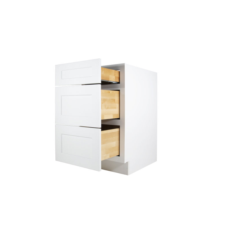 Armoire de base prête à assembler à 3 tiroirs, Blanc shaker, H 34,5 po x l 21 po