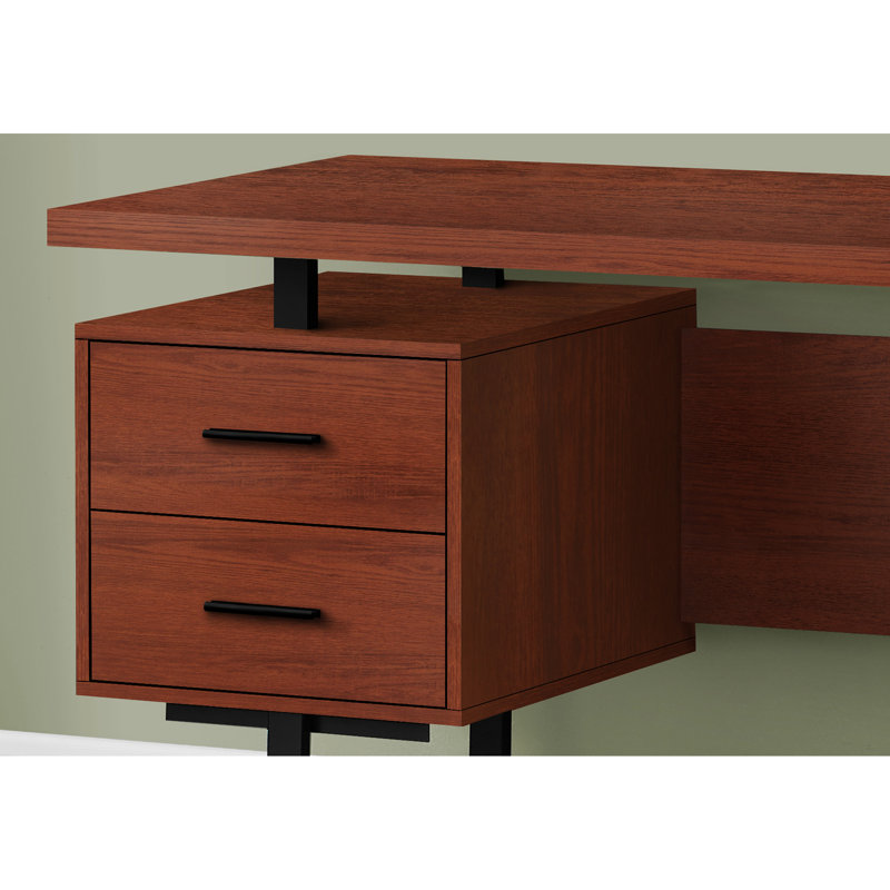 Bureau de travail 60 po pour ordinateur portable - Stratifié brun, métal noir, espace de rangement moderne et fonctionnel avec tiroir de 60 po