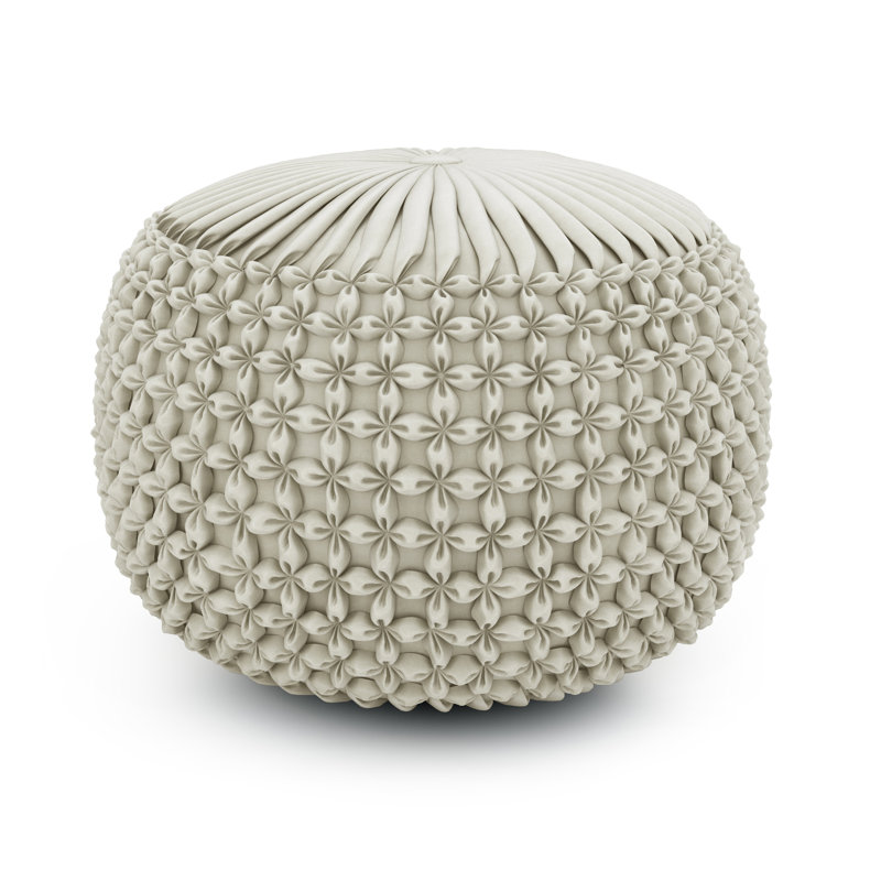 Pouf rond en velours capitonné Renee, Crème, crème