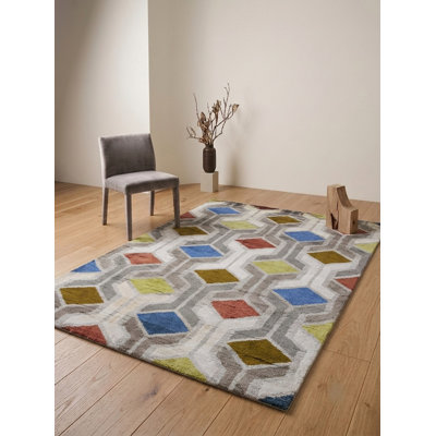 Tapis d'intérieur géométrique en viscose noué à la main de qualité supérieure