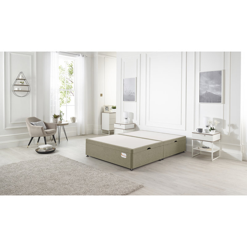 Luxara Solid Wood Side Opening Ottoman Bed Frame Linen Fabric, Small Double (4'), Wheat