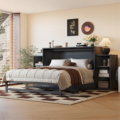 Lit escamotable avec tiroirs de rangement et tablettes pour chambre d'amis, chambre à coucher
