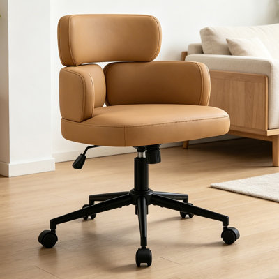 Upholstered Swivel & Adjustable Height Office Chair, Clover-shaped Desk Chair with Armrest