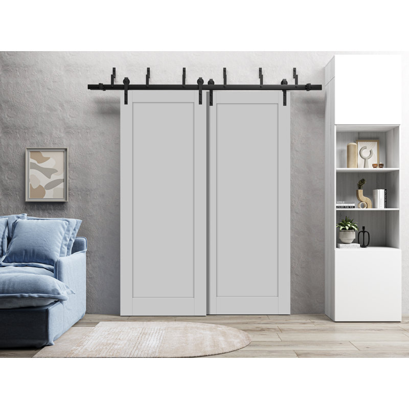 Panelled Wood Quadro Sliding Closet Doors, Matte Grey, 60" x 80"