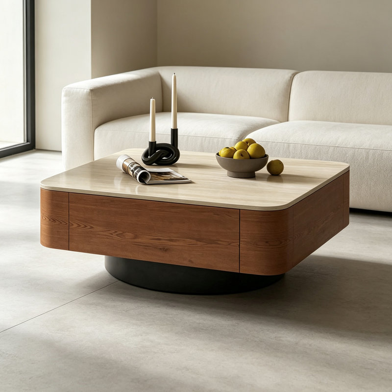 Table basse de rangement moderne en ardoise, H 12,99 po x l 31,49 po x P 31,49 po