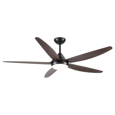56 In Intergrated LED Ceiling Fan Lighting With Brown Wood Grain ABS Blade