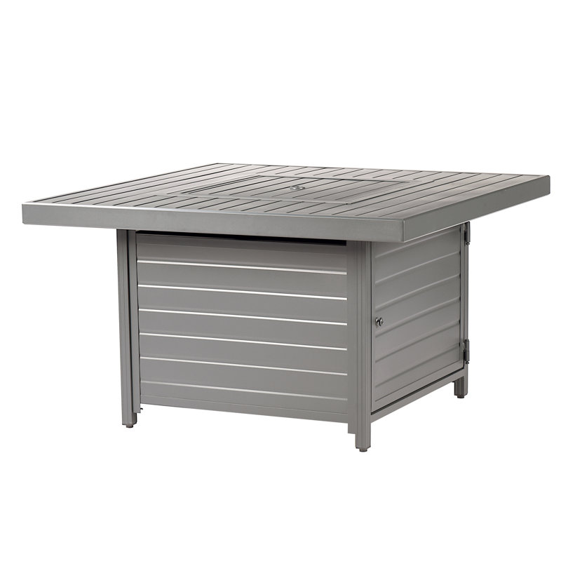 Margrett Square Aluminum Propane Smokeless Fire Pit Table with Hidden Fuel Tank, Gray