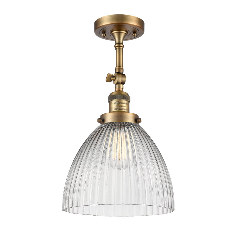 Tallulah Glass Semi Flush Mount, 6 Watt Vinage LED Bulb, Brushed Brass