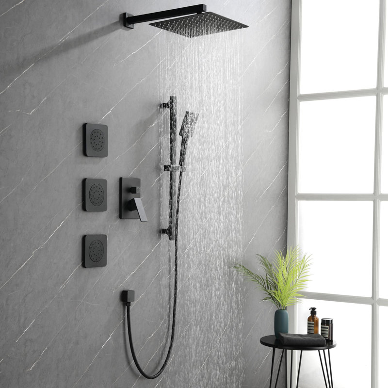 Complete Shower System with Bodysprays, Matte Black