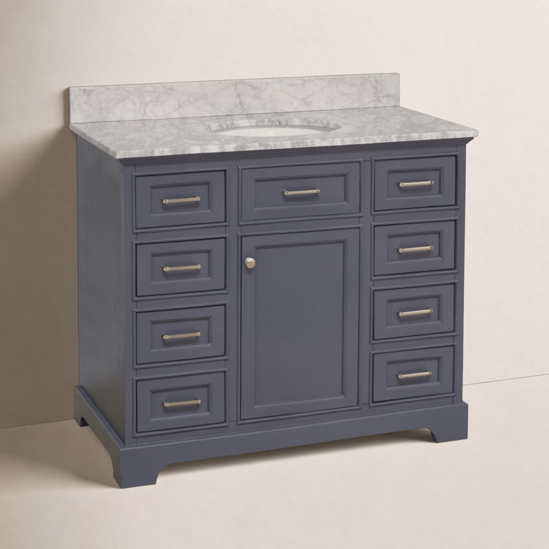 Ronnie 42'' Single Bathroom Vanity with Top, Charcoal Grey, Carrara Marble
