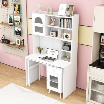 Bureau d'ordinateur avec tiroir de rangement, armoires et tablettes