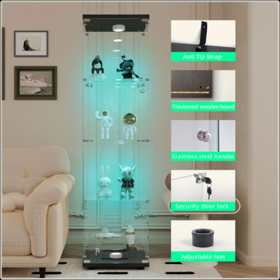 Tempered Glass Display Cabinet,Wine Cabinet,Storage Cabinet,File Cabinet,With  Battery-Powered Paipai  Light,Adjustable Floor Feet,Suitable For Uneven Ground,Can Be Placed Anywhere