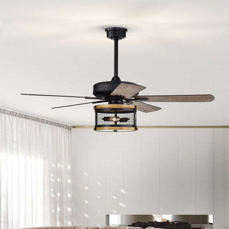 52 " Ceiling Fan with Light Kit, Matte Black/Wood Grain
