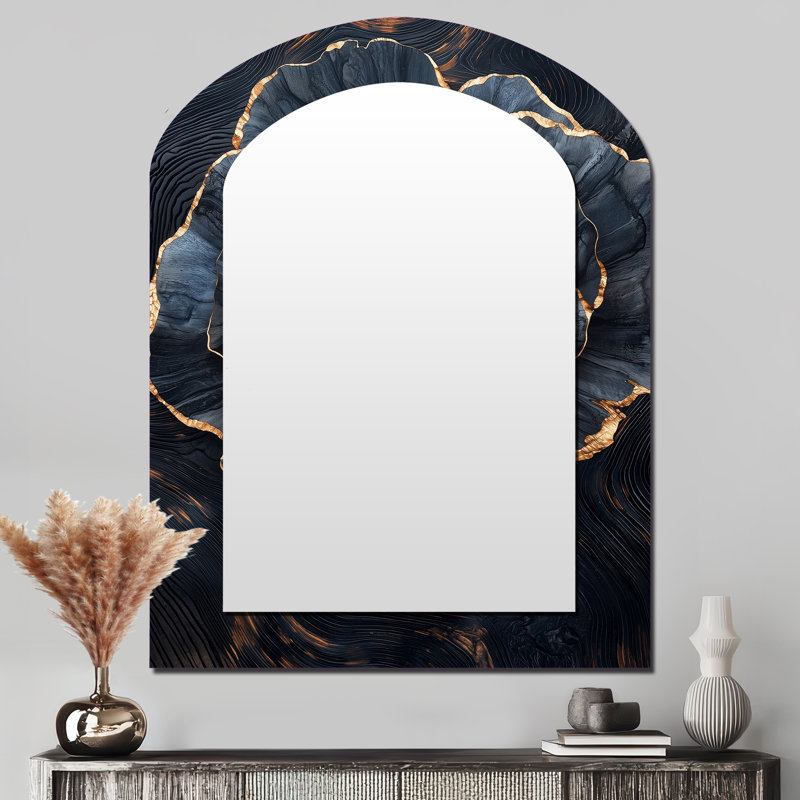 Or doré pivoines géode pierre I - miroir mural décoratif asymétrique pivoines, miroir arqué traditionnel, impression sur métal