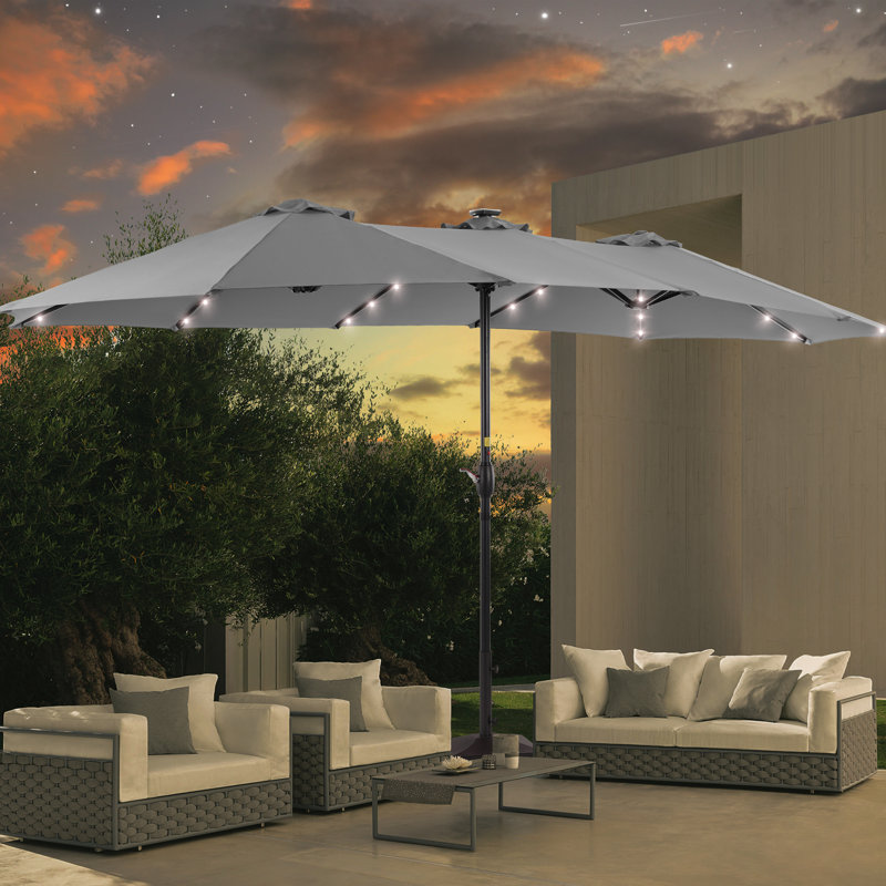 Parasol d'extérieur 15 x 9 pi à DEL double face avec base, Gris