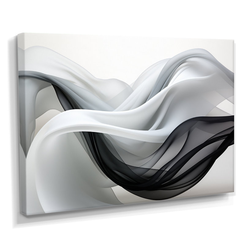 Liquid Streams Monochrome - Waves Wall Art, Wrapped Canvas, 34" H x 44" W x 1.5" D