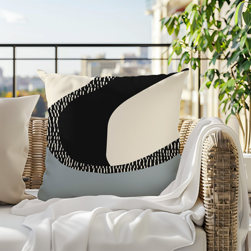 Coussin carré intérieur / extérieur pia, H 19 po x l 19 po, Gris / noir / blanc cassé