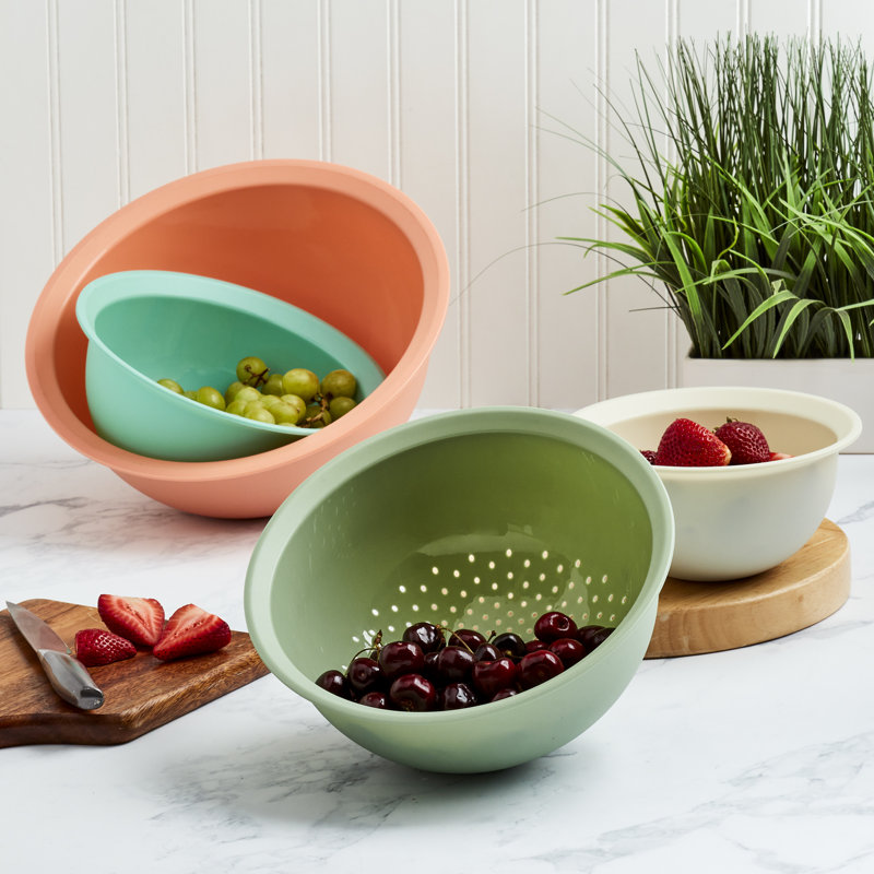 Assorted Color Plastic 4-Piece Mixing Bowl and Colander Set