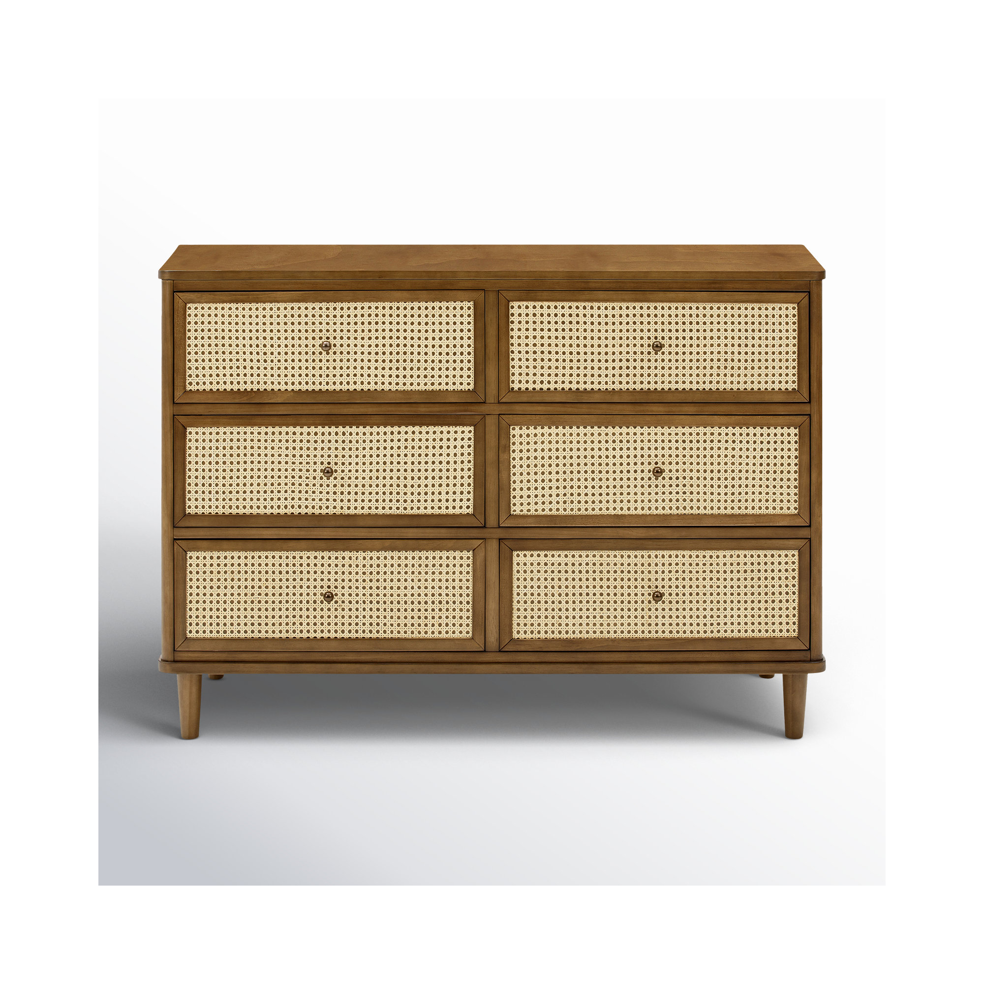 Marin 6 Drawer 19.49" W Dresser, Natural Walnut/ Blonde Cane